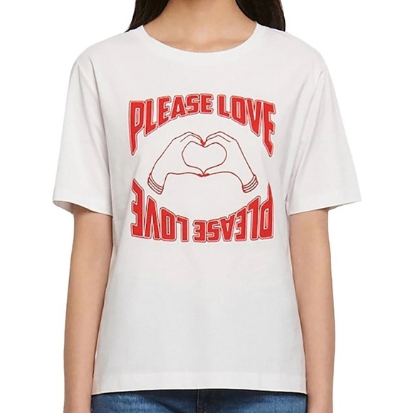 Sanro Tops - Sandro Paris Lovi Please Love Flocked Short Sleeve Tee In White Size 1